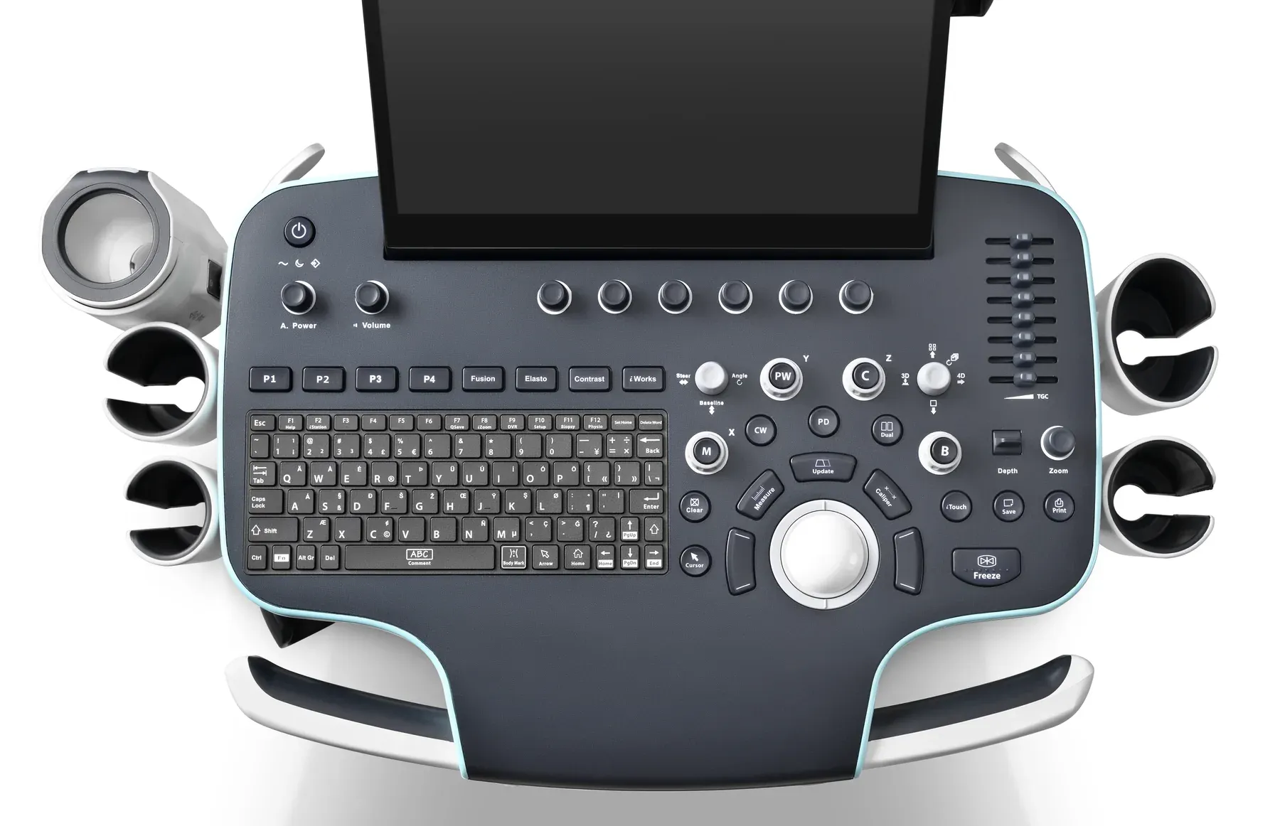 Консоль Resona R9 сверху: трекбол, TGC, сенсорный экран